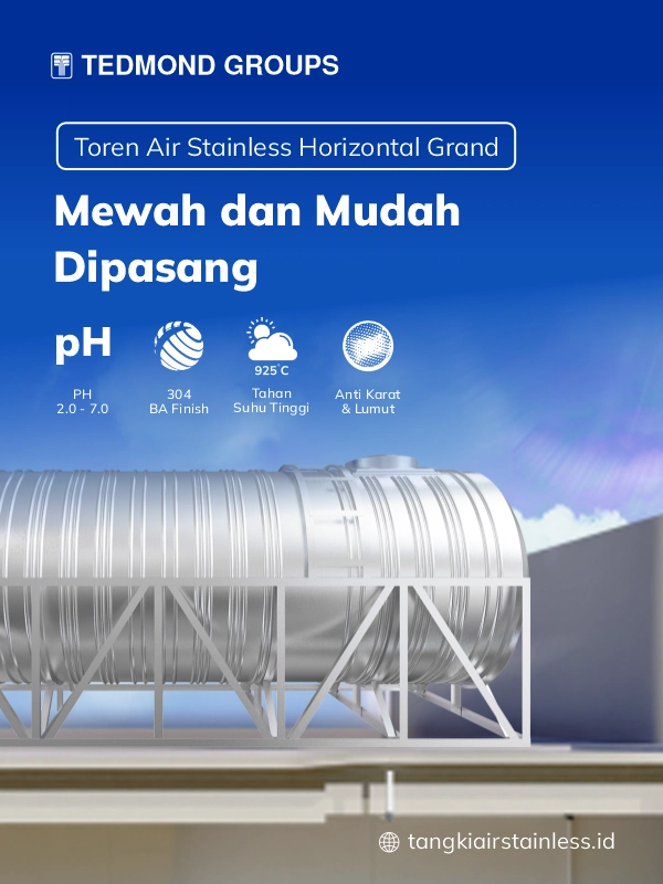 Toren Air Stainless Horizontal Grand, Mewah dan Mudah Dipasang