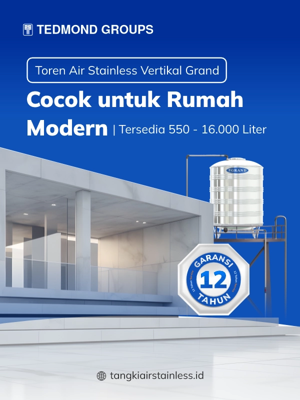 Toren Air Stainless Vertikal Grand, Cocok untuk Rumah Modern