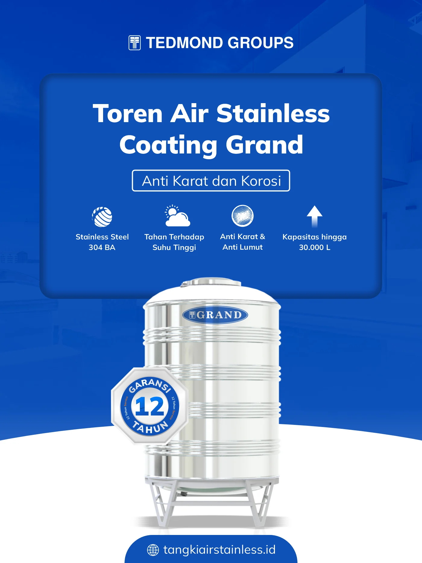 Toren Air Stainless Coating Grand, Anti Karat dan Korosi
