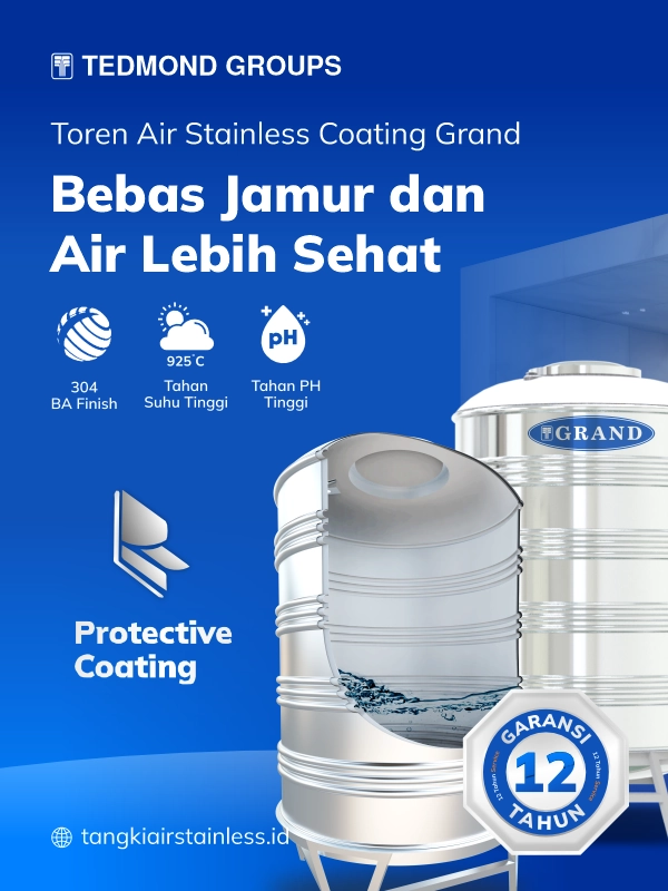 Toren Air Stainless Coating Grand, Bebas Jamur dan Air Lebih Sehat