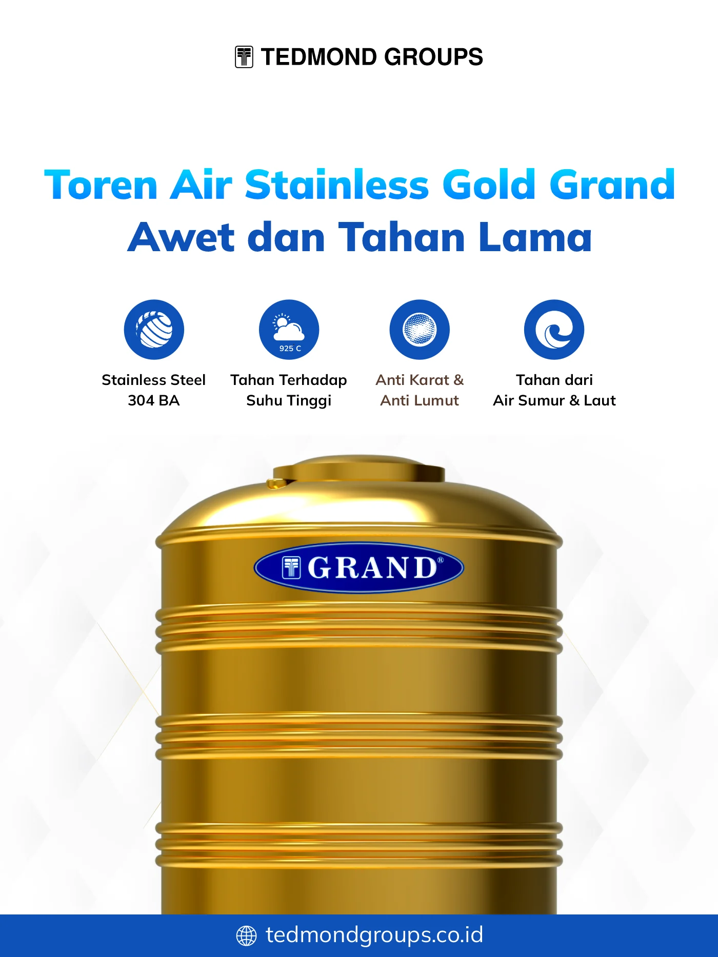 Toren Air Stainless Gold Grand, Awet dan Tahan Lama