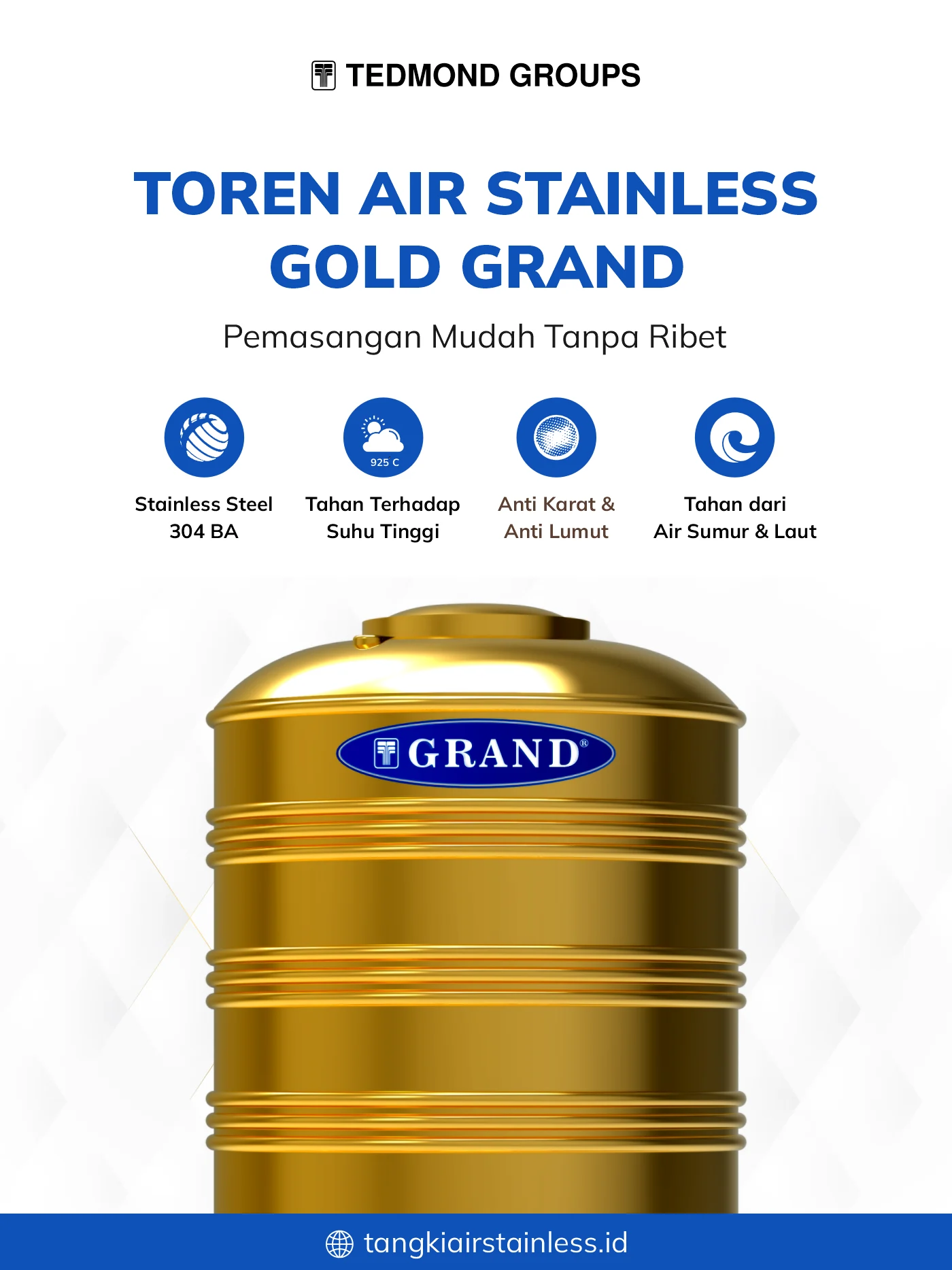 Toren Air Stainless Gold Grand, Pemasangan Mudah Tanpa Ribet