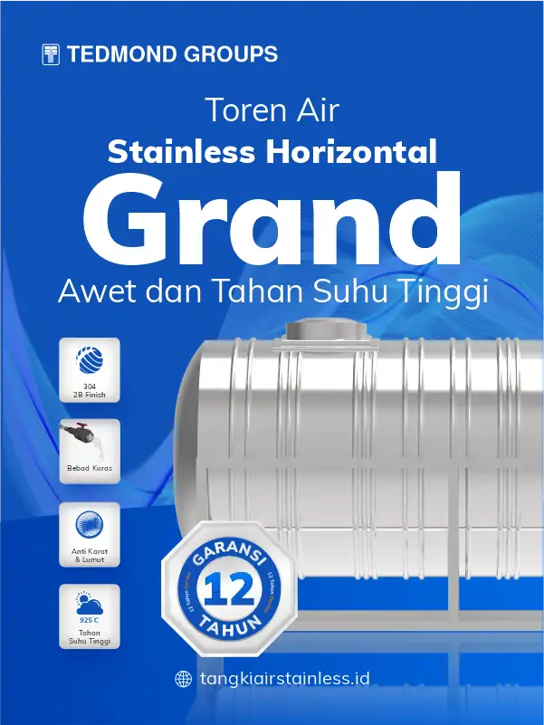 Toren Air Stainless Horizontal Grand, Awet dan Tahan Suhu Tinggi