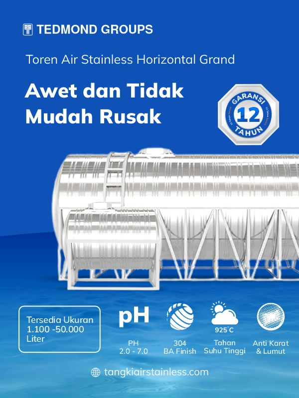 Toren Air Stainless Horizontal Grand, Awet dan Tidak Mudah Rusak