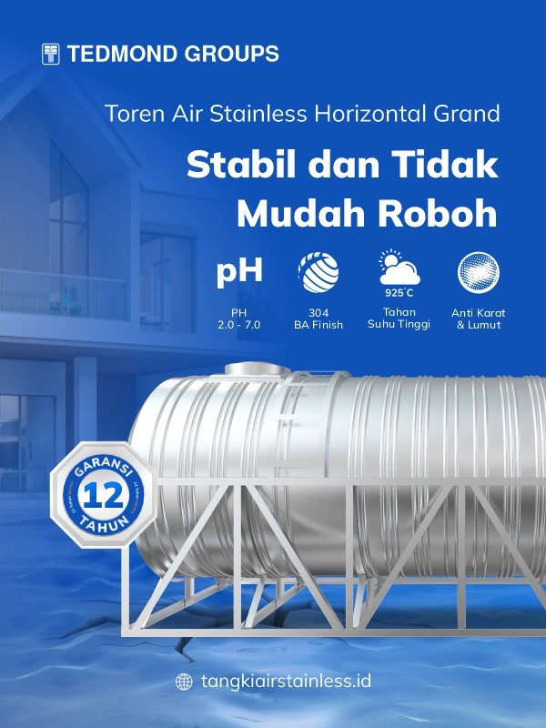 Toren Air Stainless Horizontal Grand, Stabil dan Tidak Mudah Roboh