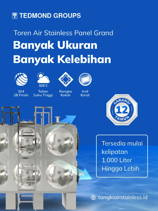 Toren Air Stainless Panel Grand, Banyak Ukuran Banyak Kelebihan