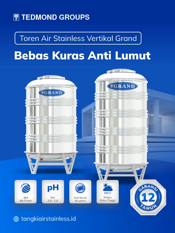 Toren Air Stainless Vertikal Grand, Bebas Kuras Anti Lumut