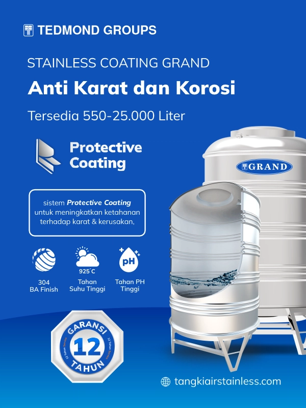 Toren Air Stainless Coating Grand, Anti Karat dan Korosi