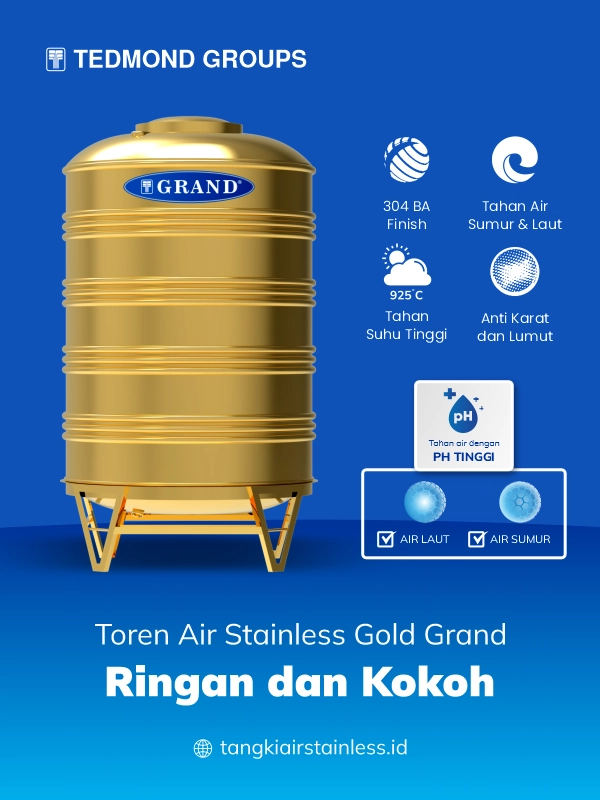 Toren Air Stainless Gold Grand, Ringan dan Kokoh