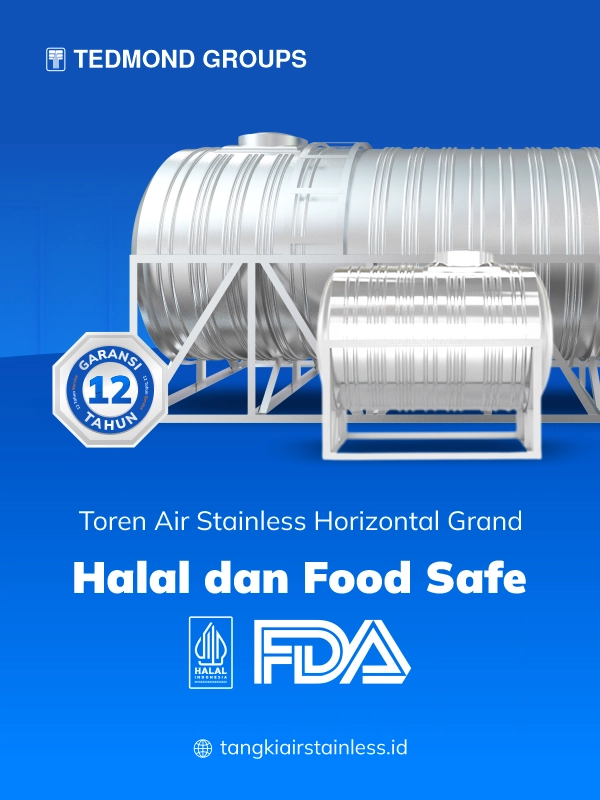 Toren Air Stainless Horizontal Grand, Halal dan Food Safe