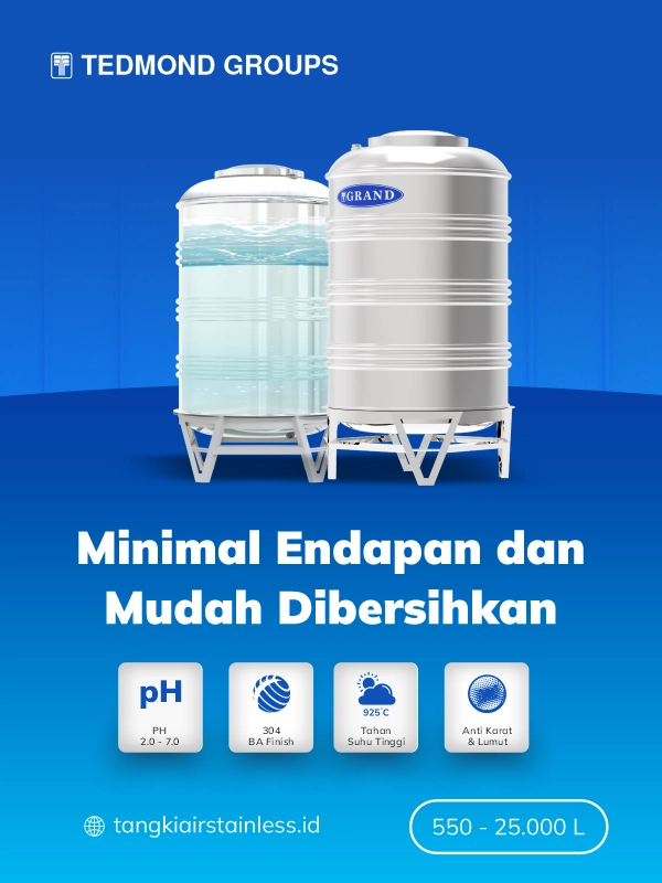 Toren Air Stainless Vertikal Grand, Minimal Endapan dan Mudah Dibersihkan