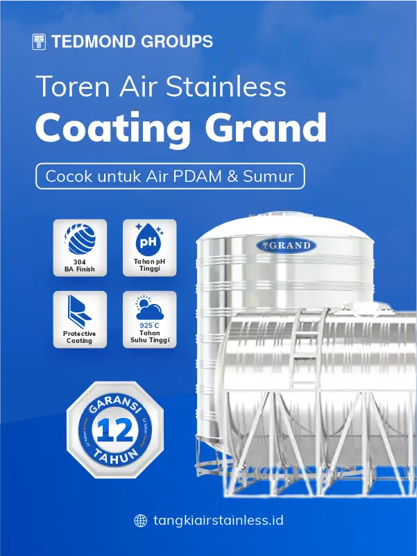 Toren Air Stainless Coating Grand, Cocok untuk Air PDAM dan Sumur