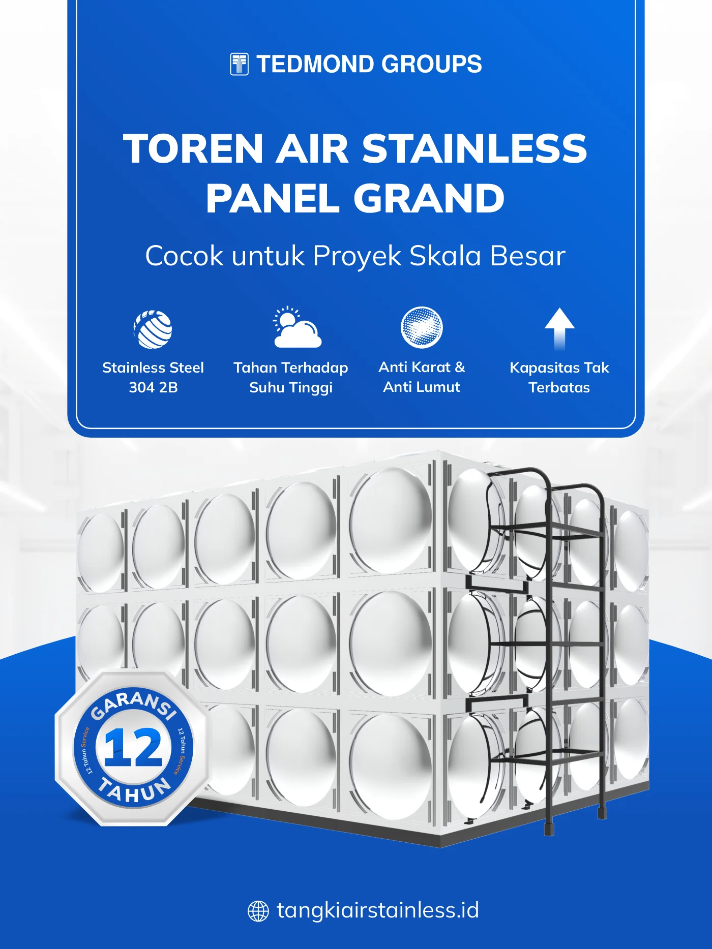 Toren Air Stainless Panel Grand, Cocok untuk Proyek Skala Besar
