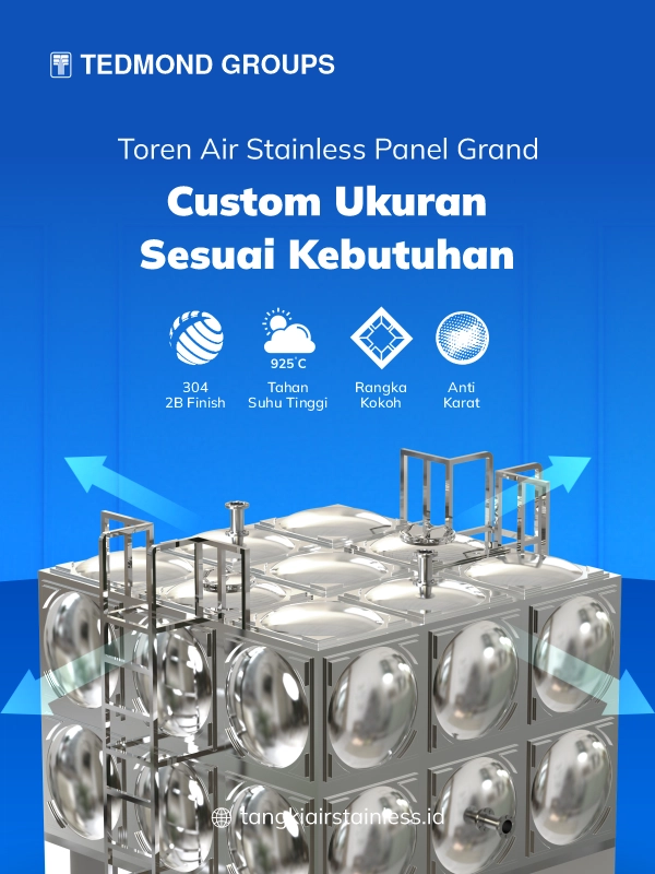 Toren Air Stainless Panel Grand, Custom Ukuran Sesuai Kebutuhan