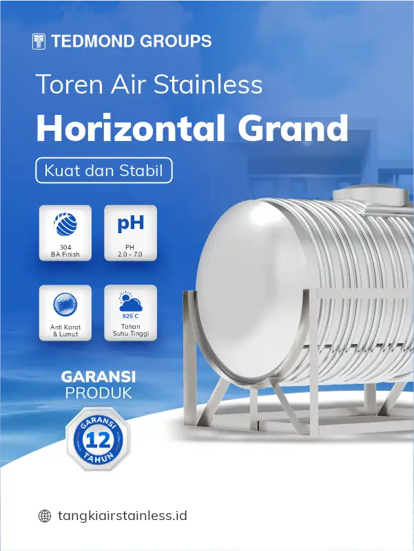 Toren Air Stainless Horizontal Grand, Kuat dan Stabil
