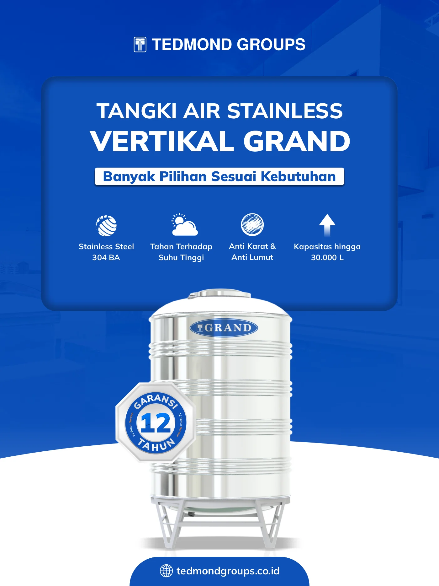 Toren Air Stainless Vertikal Grand, Banyak Pilihan Sesuai Kebutuhan