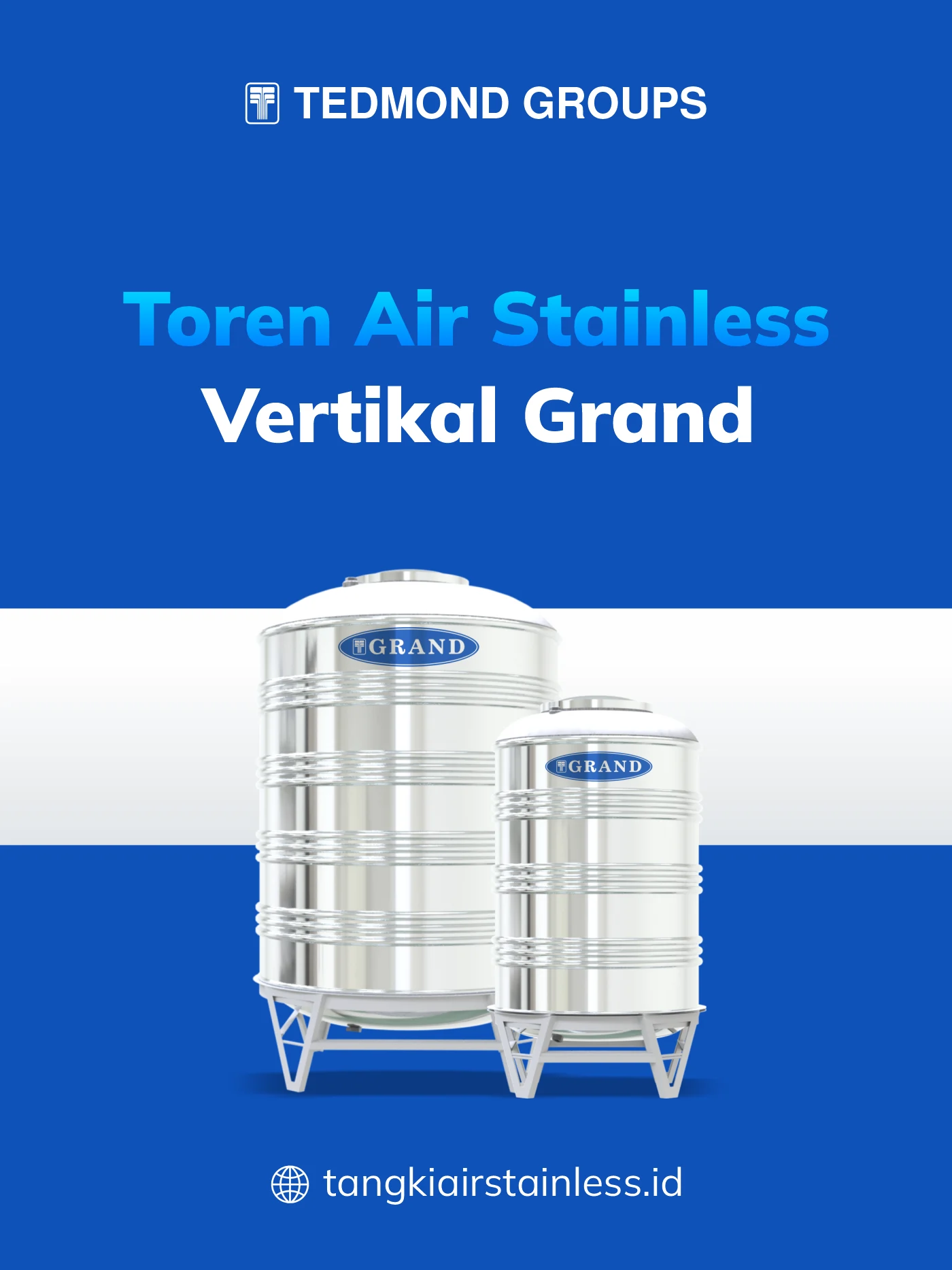 Toren Air Stainless Vertikal Grand, Bersertifikasi Halal dan Food Grade