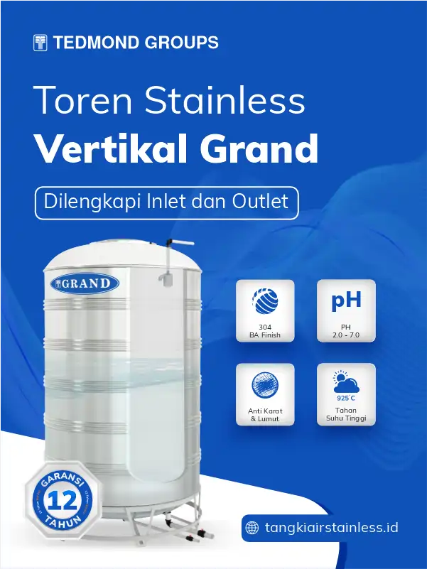 Toren Air Stainless Vertikal Grand, Dilengkapi Inlet dan Outlet