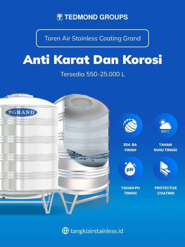 Toren Air Stainless Coating Grand, Anti Karat dan Korosi