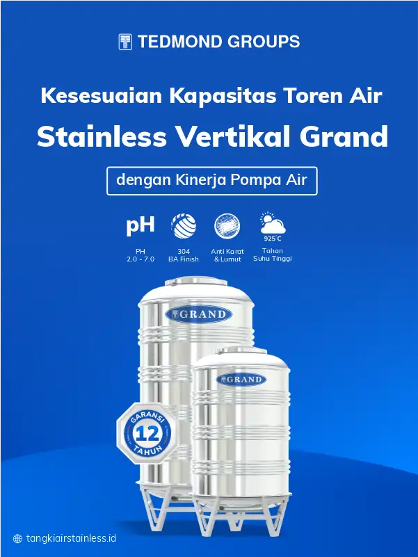 Kesesuaian Kapasitas Toren Air Stainless Vertikal Grand dengan Kinerja Pompa Air