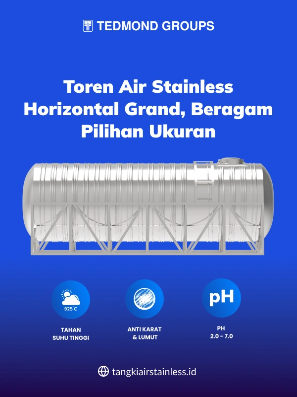 Toren Air Stainless Horizontal Grand, Beragam Pilihan Ukuran