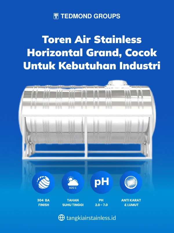 Toren Air Stainless Horizontal Grand, Cocok untuk Kebutuhan Industri